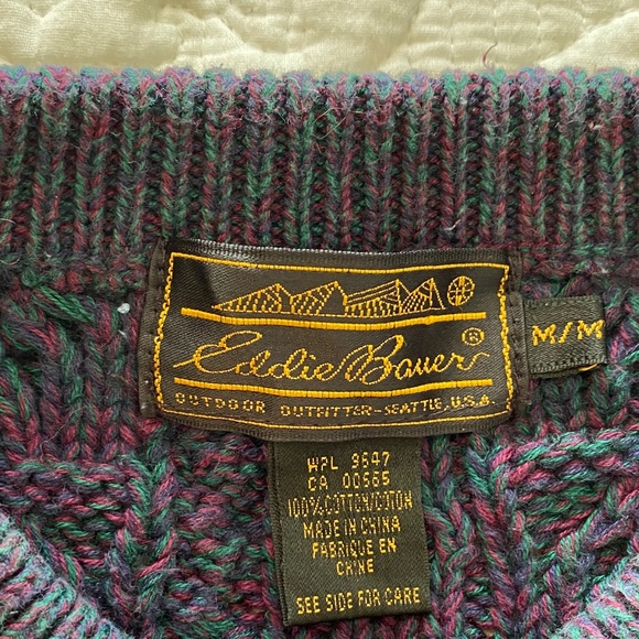 Vintage Eddie Bauer men's purple speckled cable knit fisherman's sweater - Picture 6 of 6